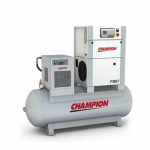 Champion FM07 rotary screw air compressor with integrated refrigerated dryer mounted on horizontal air receiver tank