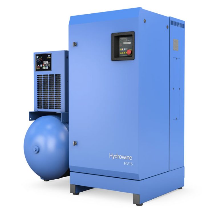 Hydrovane HV15 rotary vane industrial air compressor with integrated dryer and air receiver